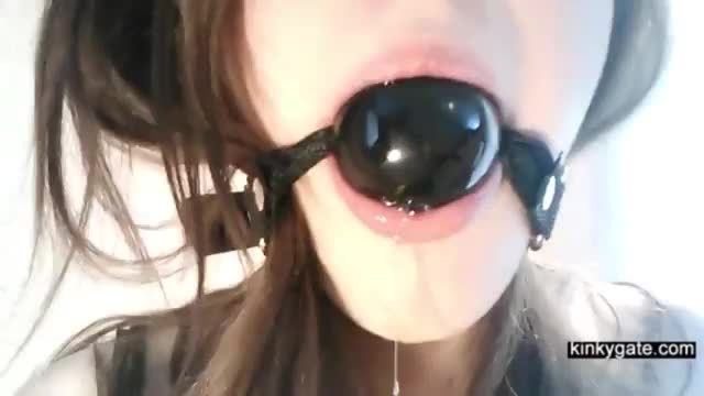 Ball gagged cum mouth